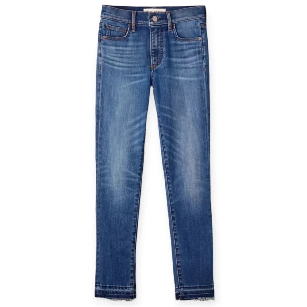 Aritzia Denim Forum Nico Mid Rise Skinny Crop Jeans Raw Hem Size 24
